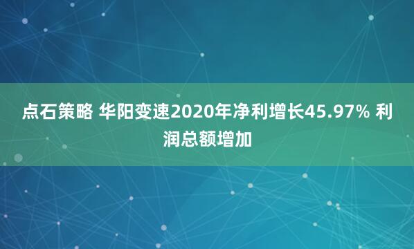 点石策略 华阳变速2020年净利增长45.97% 利润总额增加